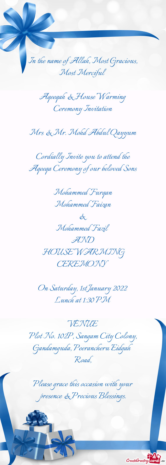 Aqeeqah & House Warming Ceremony Invitation