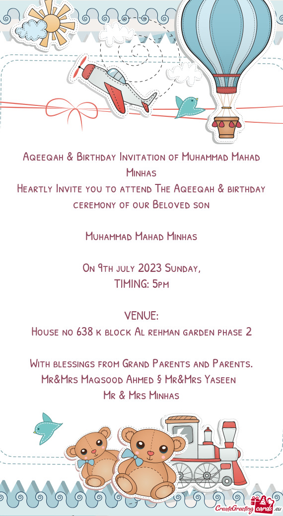 Aqeeqah & Birthday Invitation of Muhammad Mahad Minhas
