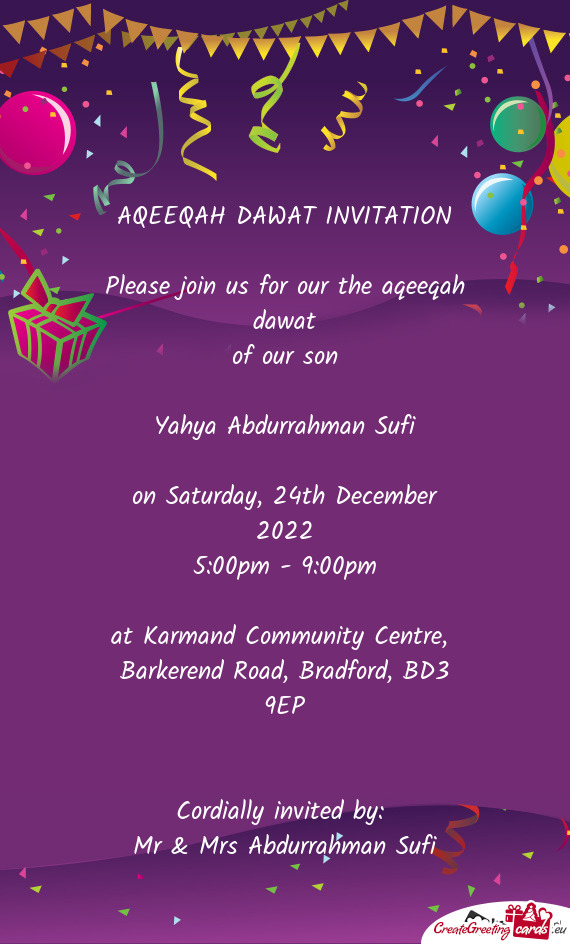 AQEEQAH DAWAT INVITATION