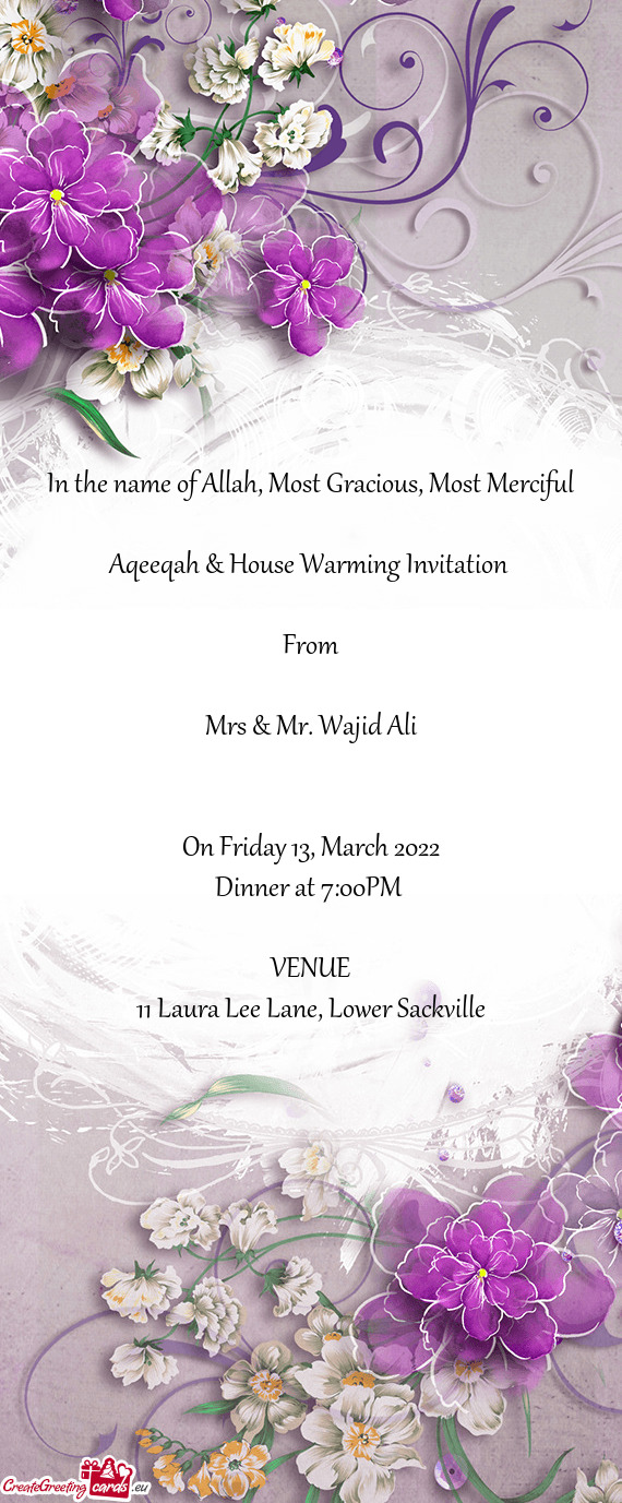 Aqeeqah & House Warming Invitation