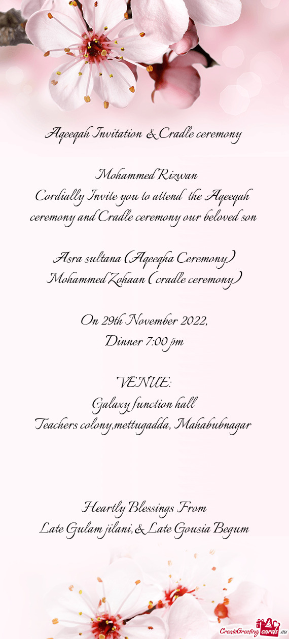Aqeeqah Invitation & Cradle ceremony