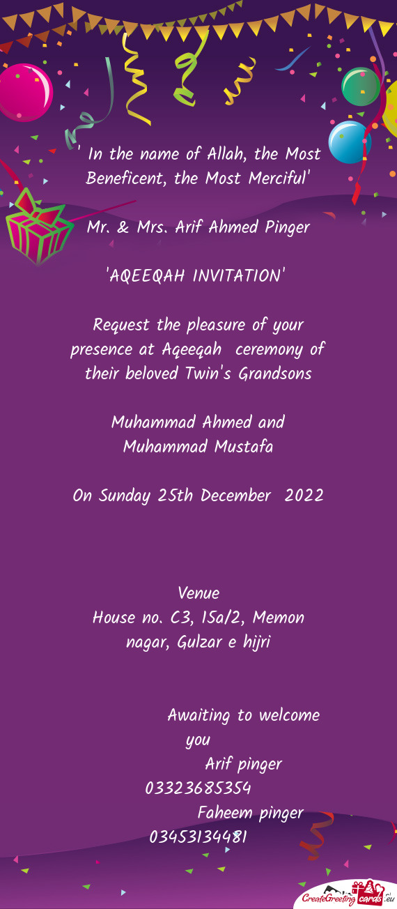 "AQEEQAH INVITATION"