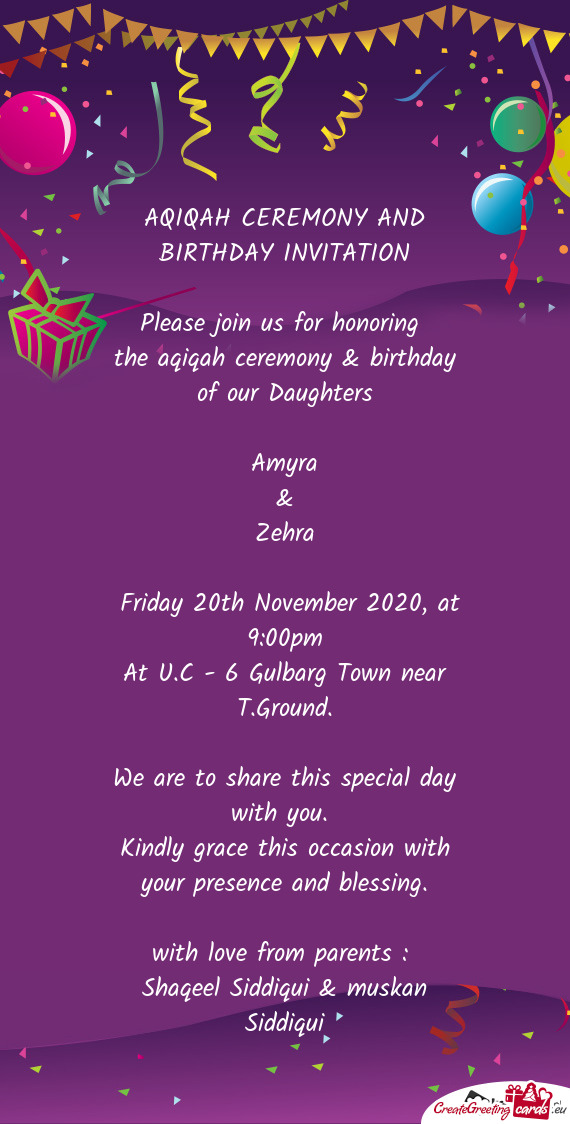 AQIQAH CEREMONY AND BIRTHDAY INVITATION