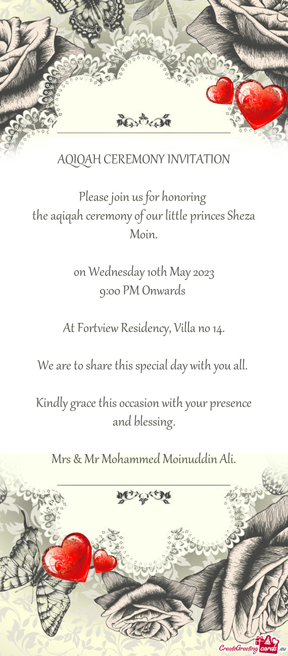 AQIQAH CEREMONY INVITATION Please join us for honoring the aqiqah ceremony of our little prince