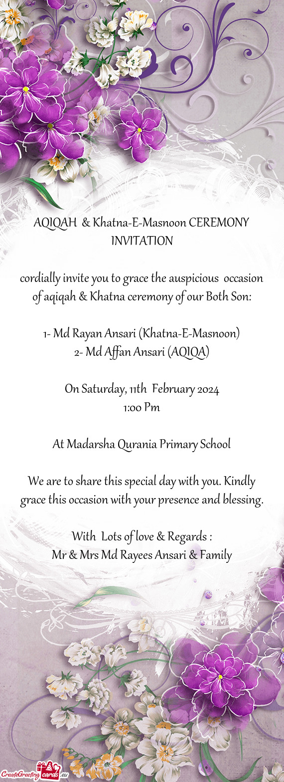 AQIQAH & Khatna-E-Masnoon CEREMONY INVITATION
