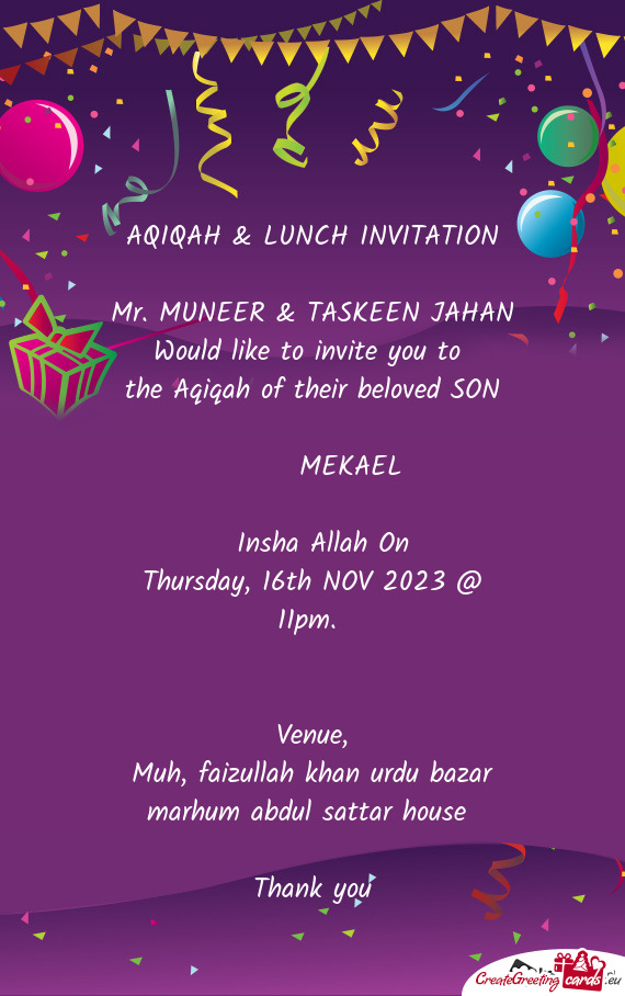AQIQAH & LUNCH INVITATION