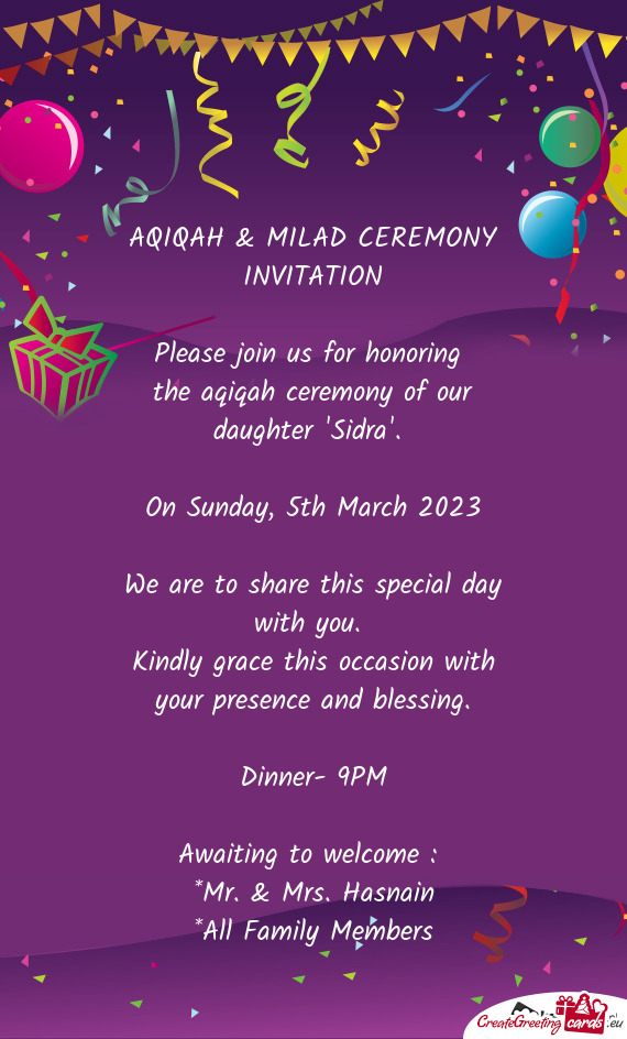 AQIQAH & MILAD CEREMONY INVITATION