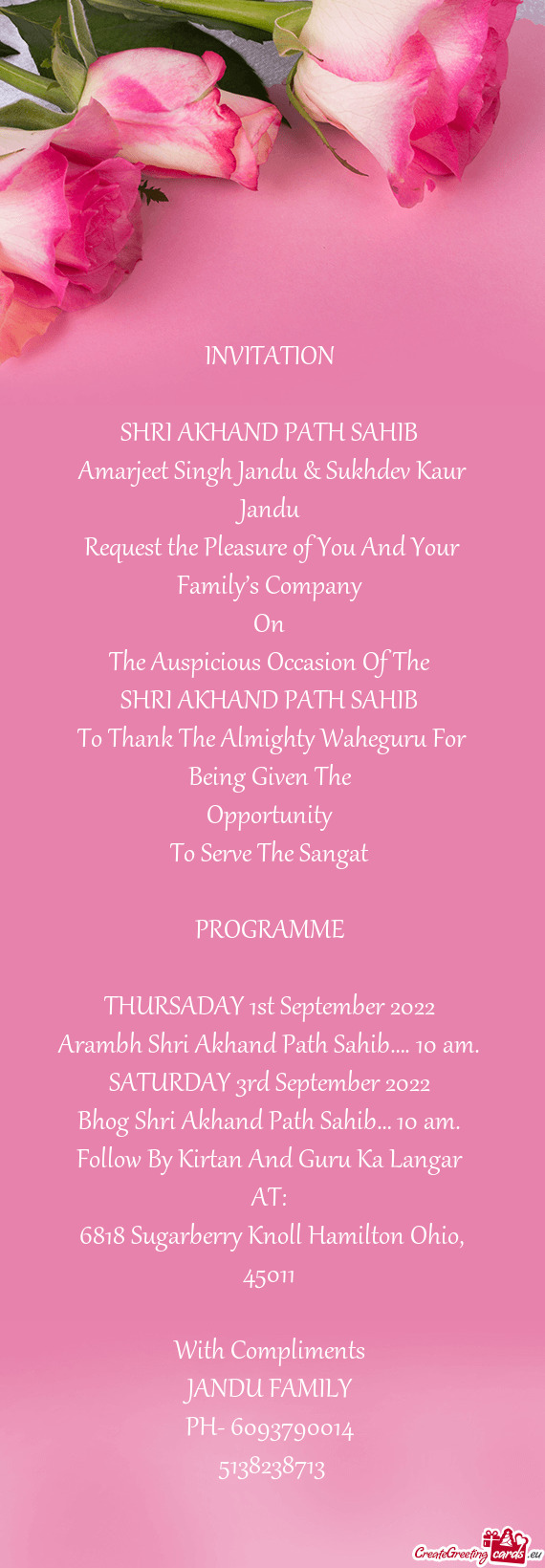 Arambh Shri Akhand Path Sahib…. 10 am