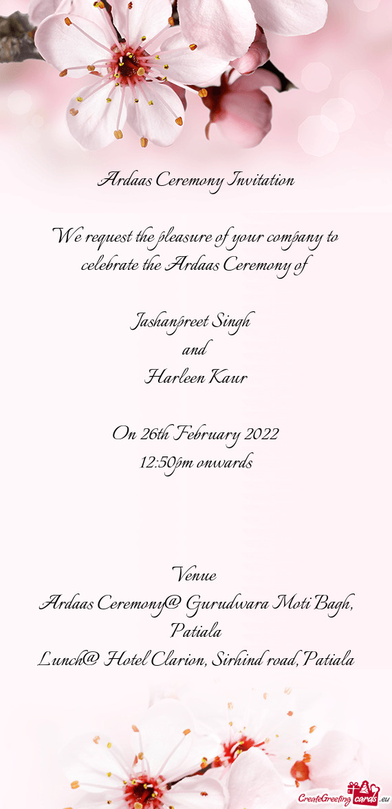 Ardaas Ceremony Invitation