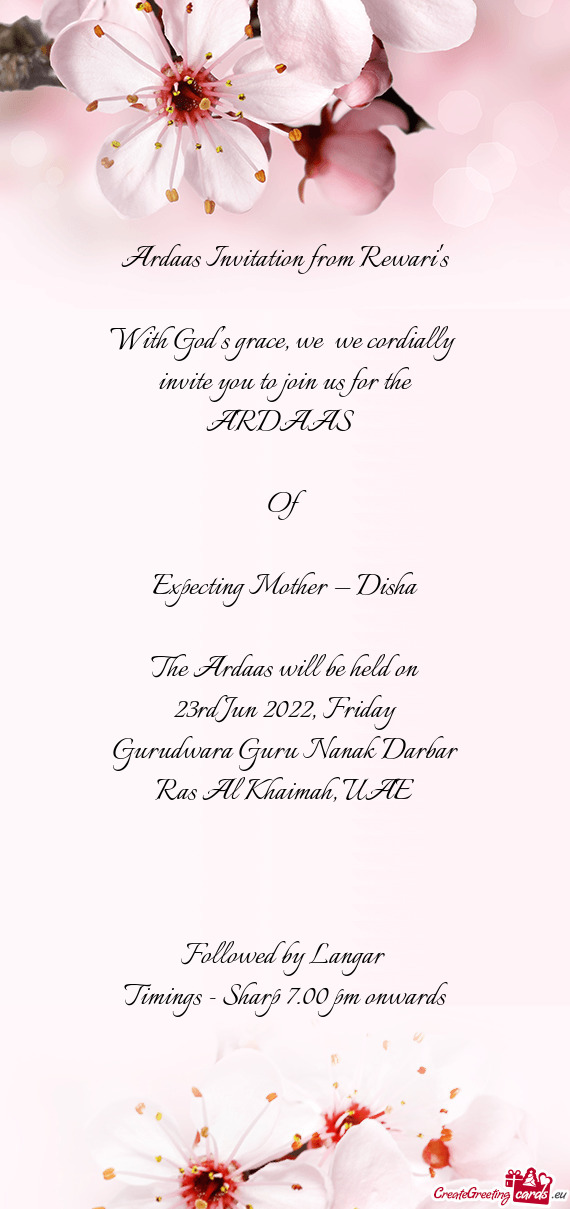 Ardaas Invitation from Rewari