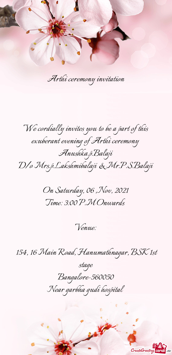 Arthi ceremony invitation