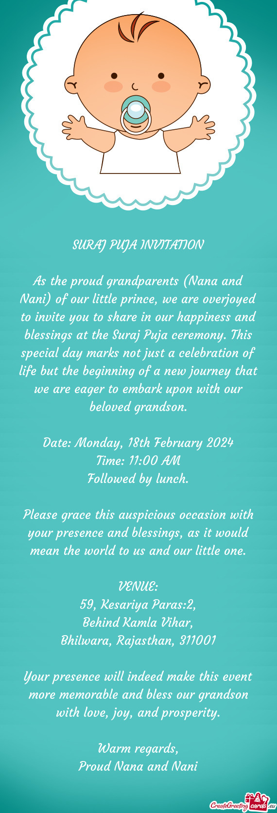 As the proud grandparents (Nana and Nani) of our little prince, we are overjoyed to invite you to sh