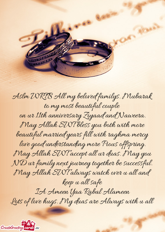 Aslm WRTB All my beloved familys. Mubarak to my most beautiful couple
