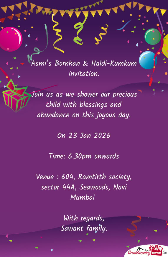 Asmi's Bornhan & Haldi-Kumkum invitation