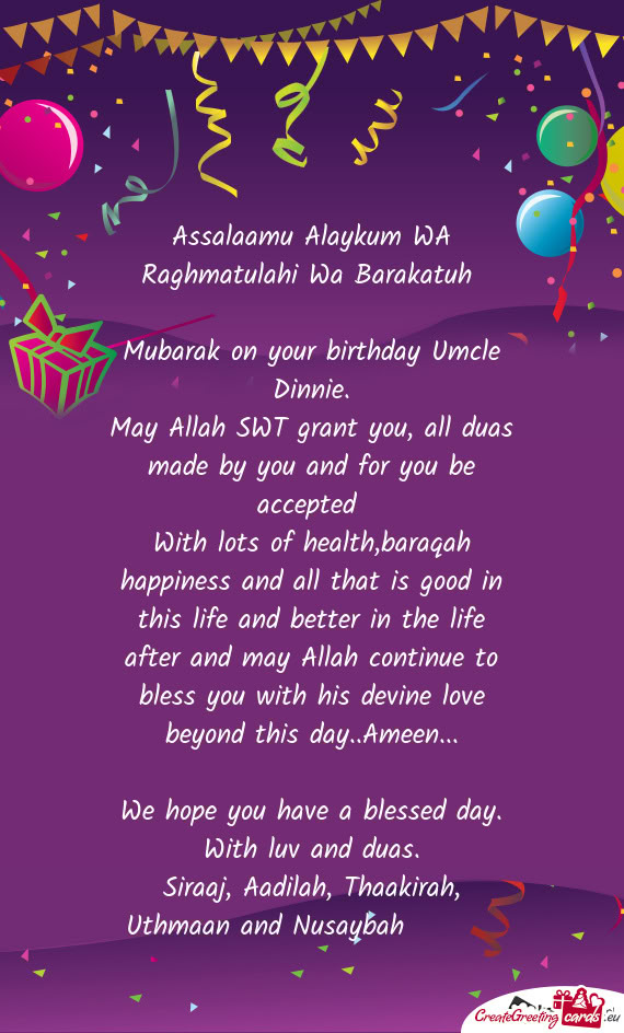 Assalaamu Alaykum WA Raghmatulahi Wa Barakatuh