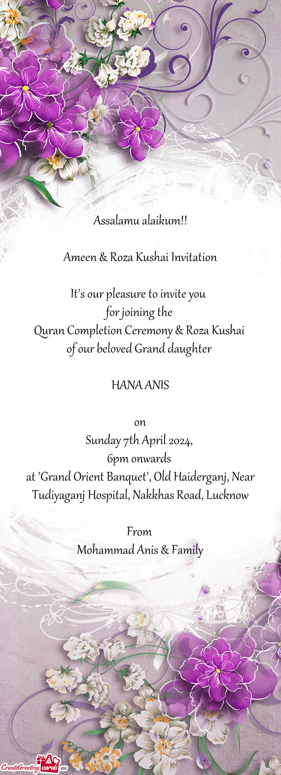 Assalamu alaikum!! Ameen & Roza Kushai Invitation It