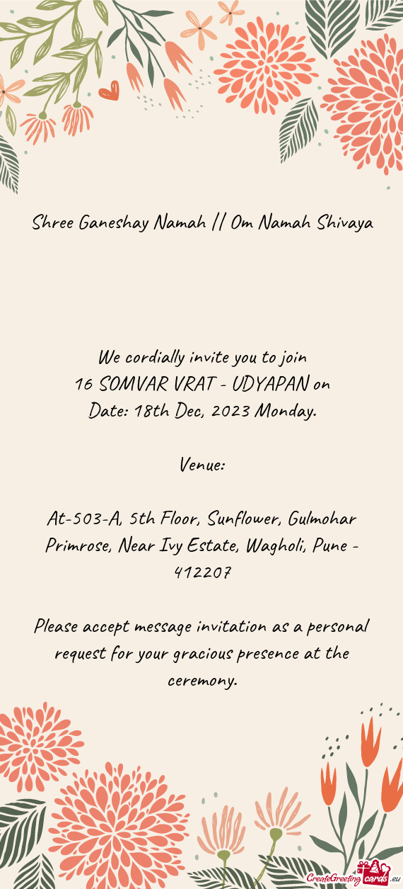 At-503-A, 5th Floor, Sunflower, Gulmohar Primrose, Near Ivy Estate, Wagholi, Pune - 412207