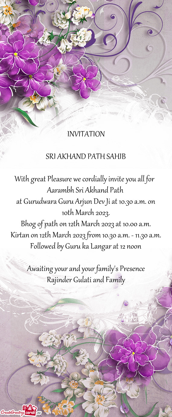 At Gurudwara Guru Arjun Dev Ji at 10.30 a.m. on 10th March 2023