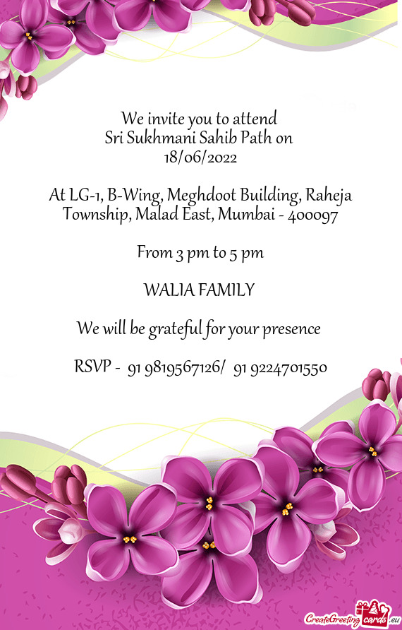 At LG-1, B-Wing, Meghdoot Building, Raheja Township, Malad East, Mumbai - 400097