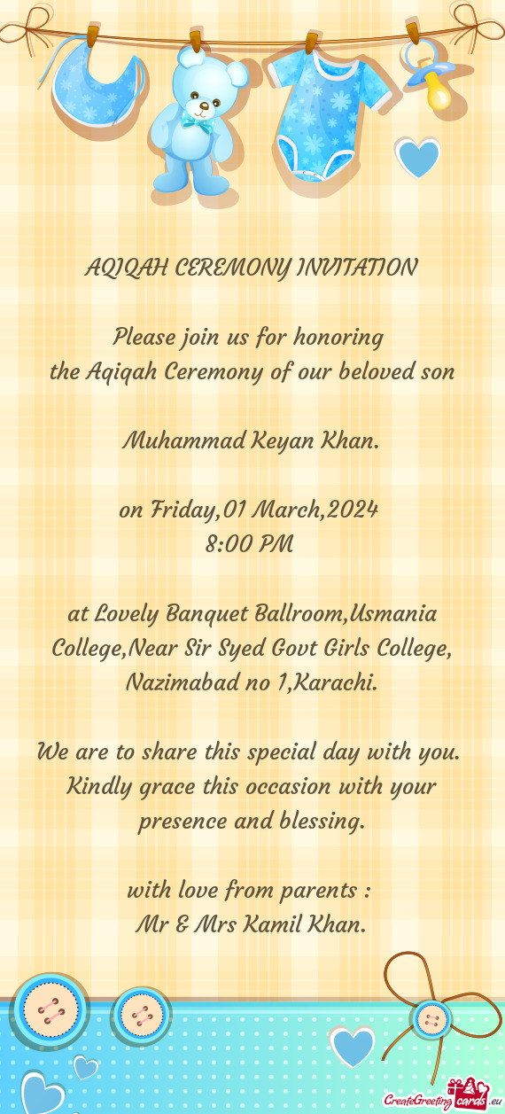 At Lovely Banquet Ballroom,Usmania College,Near Sir Syed Govt Girls College, Nazimabad no 1,Karachi