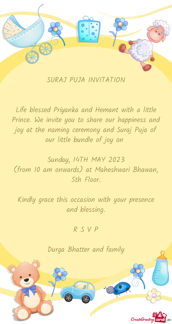 At the naming ceremony and Suraj Puja of our little bundle of joy on