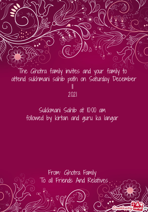 Attend sukhmani sahib path on Saturday December 11