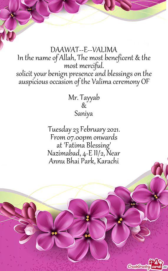 Auspicious occasion of the Valima ceremony OF