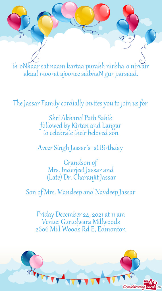 Aveer Singh Jassar’s 1st Birthday