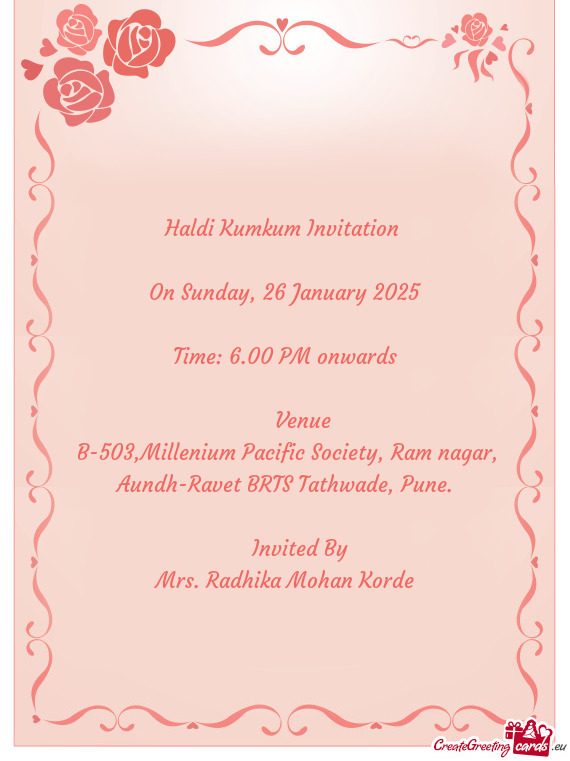 B-503,Millenium Pacific Society, Ram nagar, Aundh-Ravet BRTS Tathwade, Pune