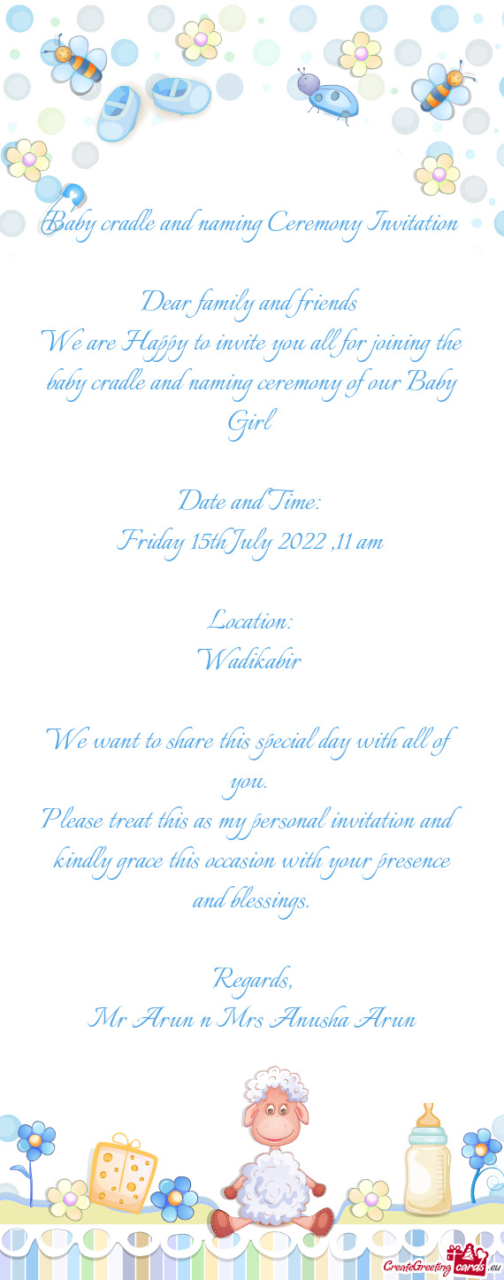 Baby cradle and naming Ceremony Invitation