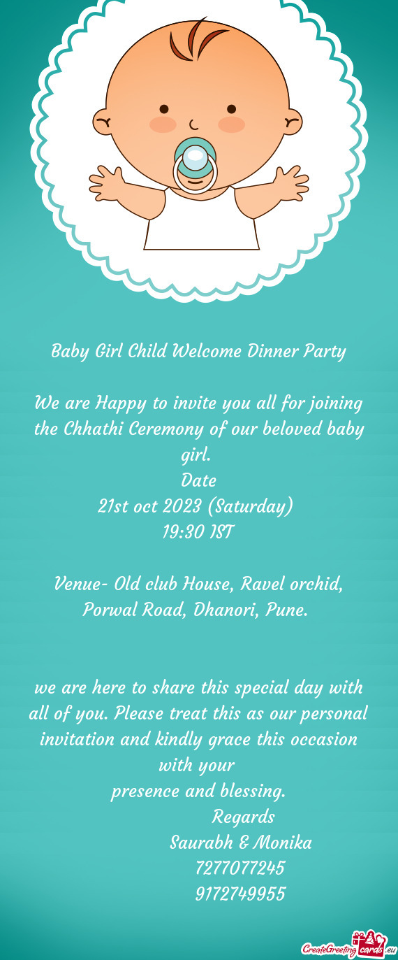 Baby Girl Child Welcome Dinner Party