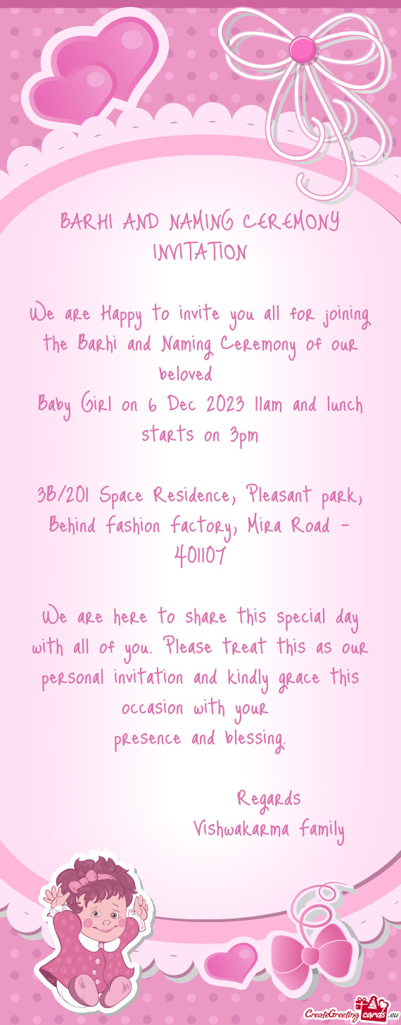 Baby Girl on 6 Dec 2023 11am and lunch starts on 3pm