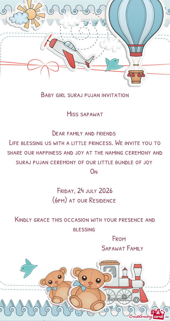 Baby girl suraj pujan invitation