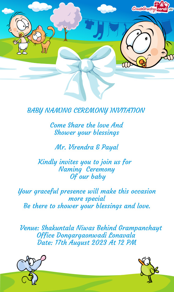 BABY NAMING CEREMONY INVITATION  Come Share the love And Shower your blessings Mr