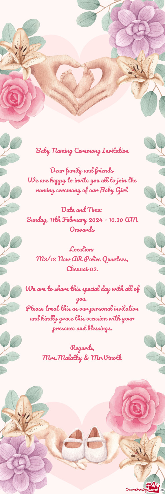 Baby Naming Ceremony Invitation Dear family and friends We are happy to invite you all to join
