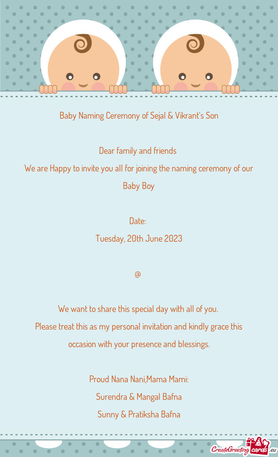 Baby Naming Ceremony of Sejal & Vikrant