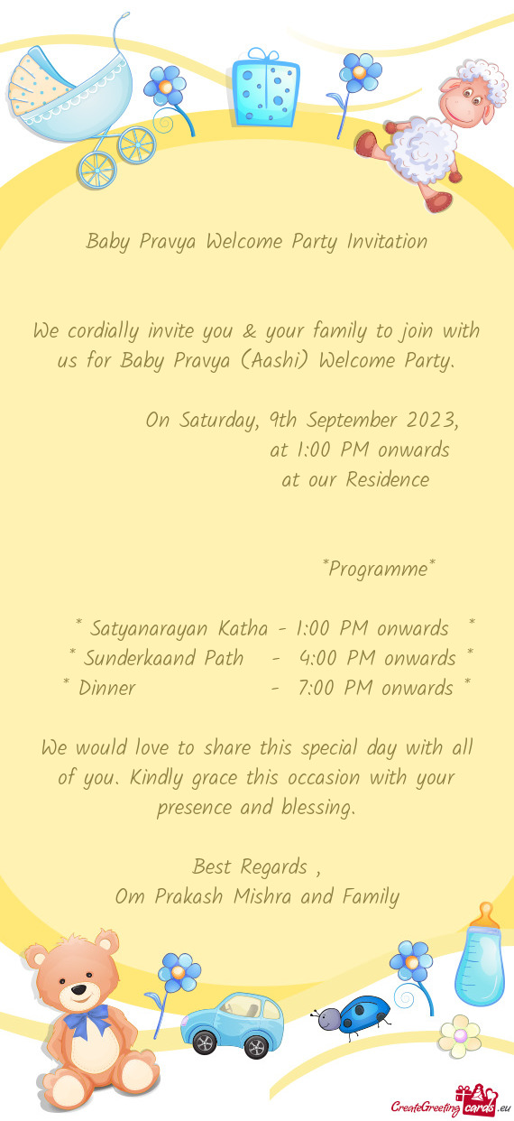 Baby Pravya Welcome Party Invitation