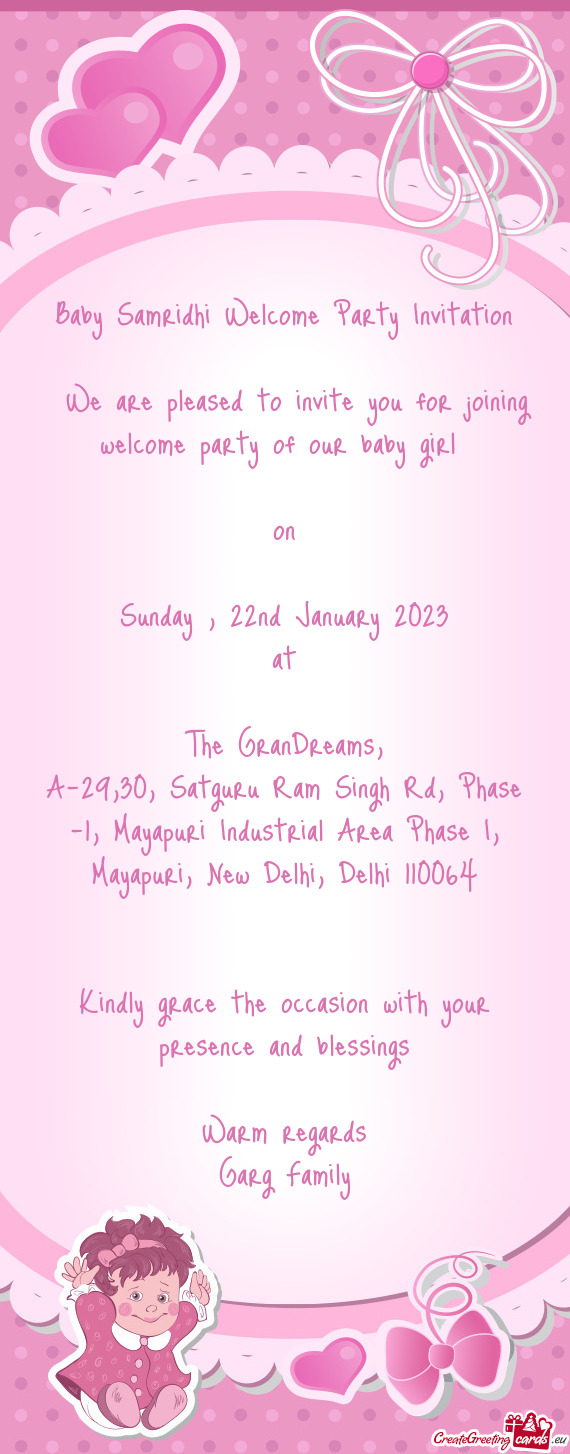 Baby Samridhi Welcome Party Invitation