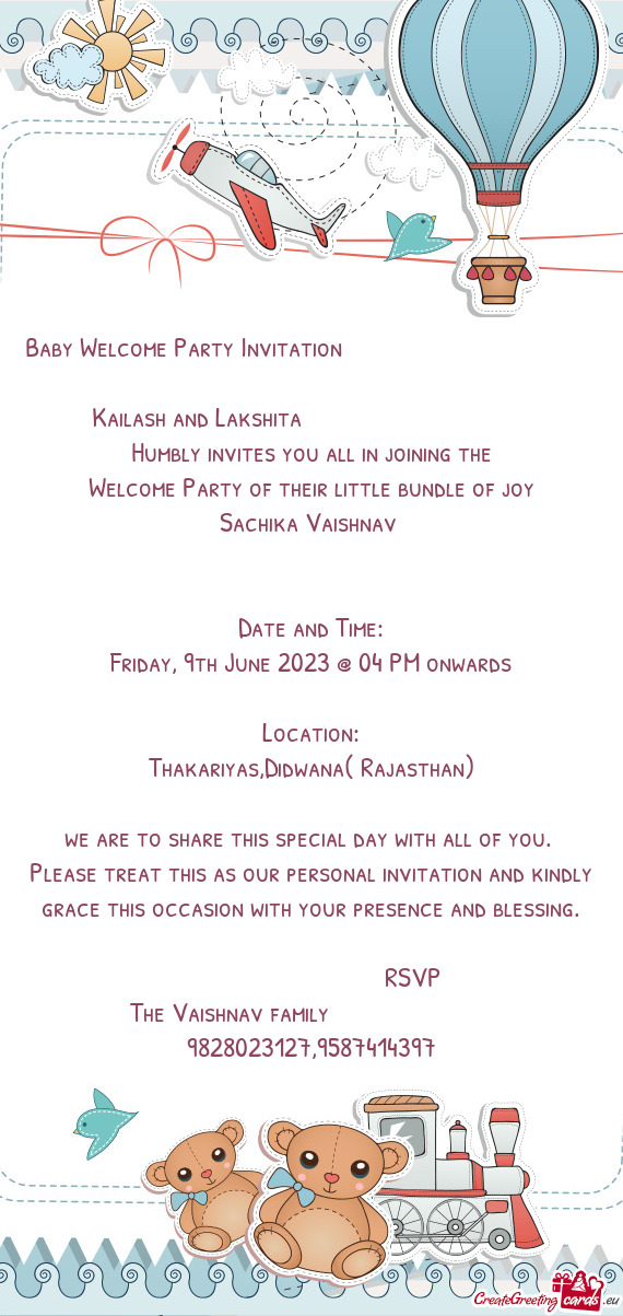 Baby Welcome Party Invitation             Kailash and Lakshita