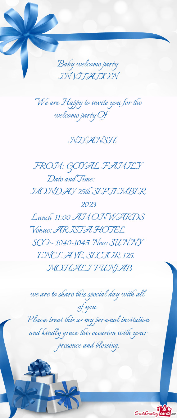 Baby welcome party INVITATION We are Happy to invite you for the welcome party Of