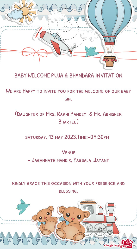 BABY WELCOME PUJA & BHANDARA INVITATION