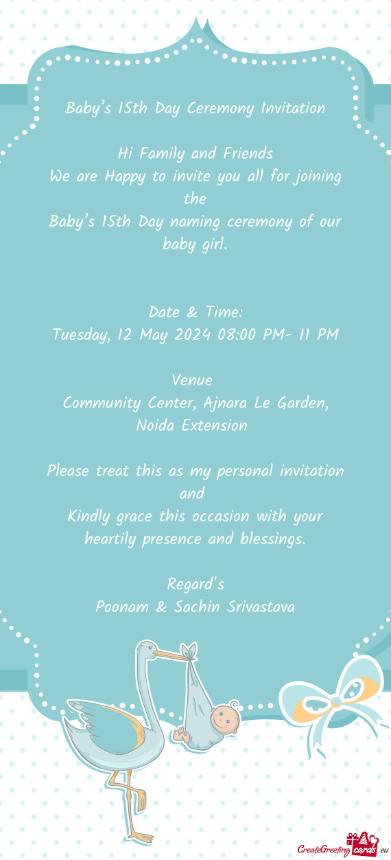 Baby’s 15th Day Ceremony Invitation