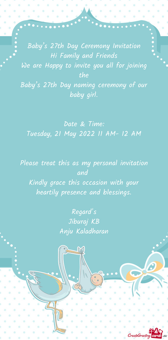 Baby’s 27th Day Ceremony Invitation