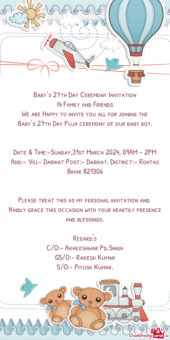 Baby’s 27th Day Puja ceremony of our baby boy