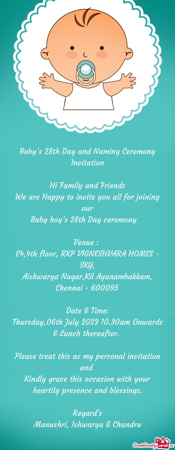 Baby’s 28th Day and Naming Ceremony Invitation