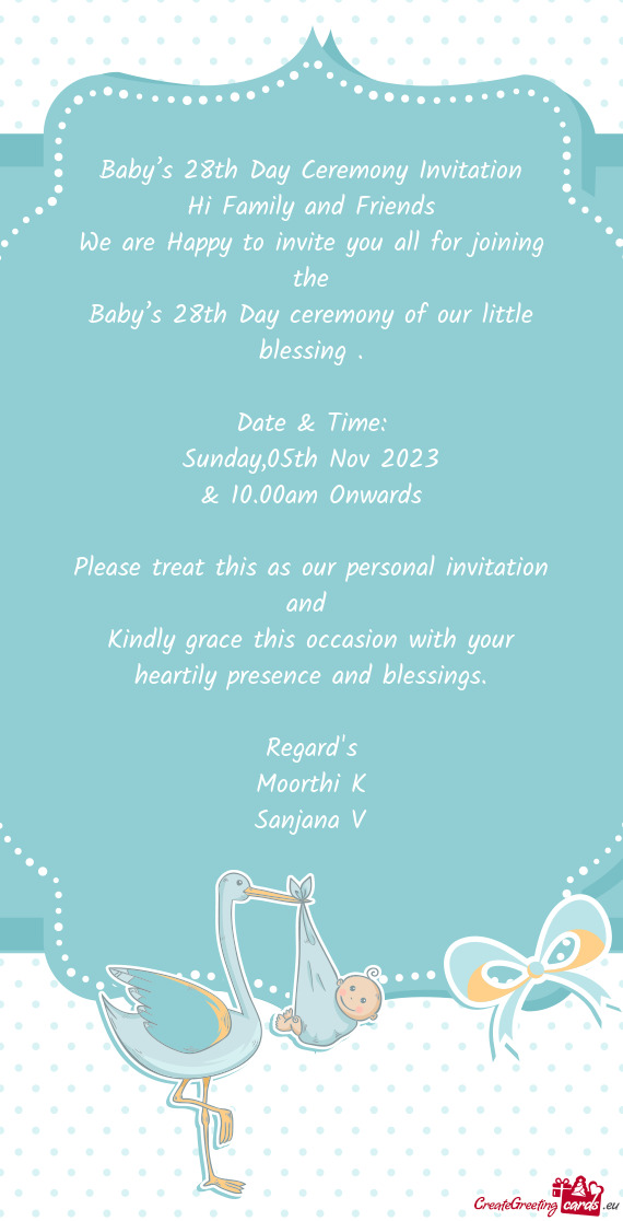 Baby’s 28th Day ceremony of our little blessing