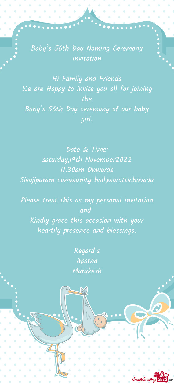 Baby’s 56th Day Naming Ceremony Invitation