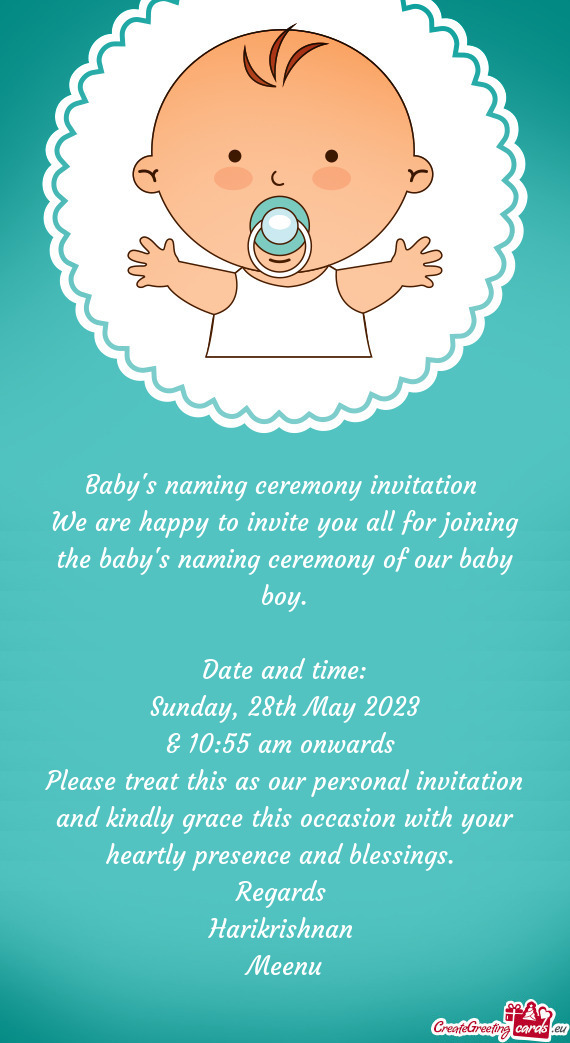 Baby's naming ceremony invitation