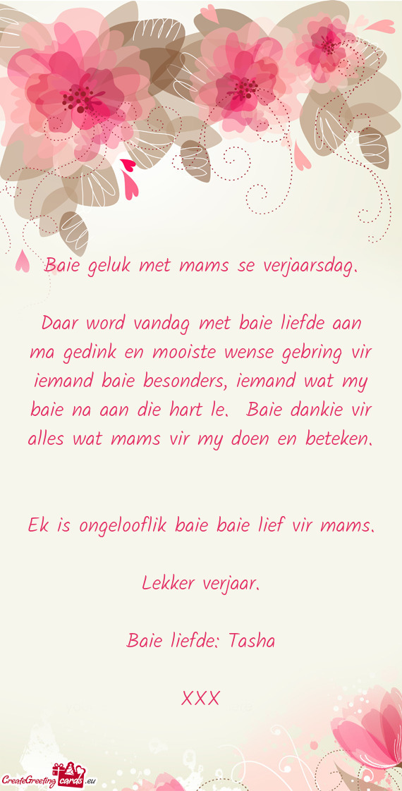 Baie geluk met mams se verjaarsdag