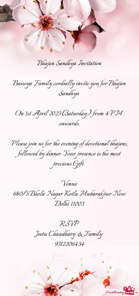 Baisoya Family cordially invite you for Bhajan Sandhya